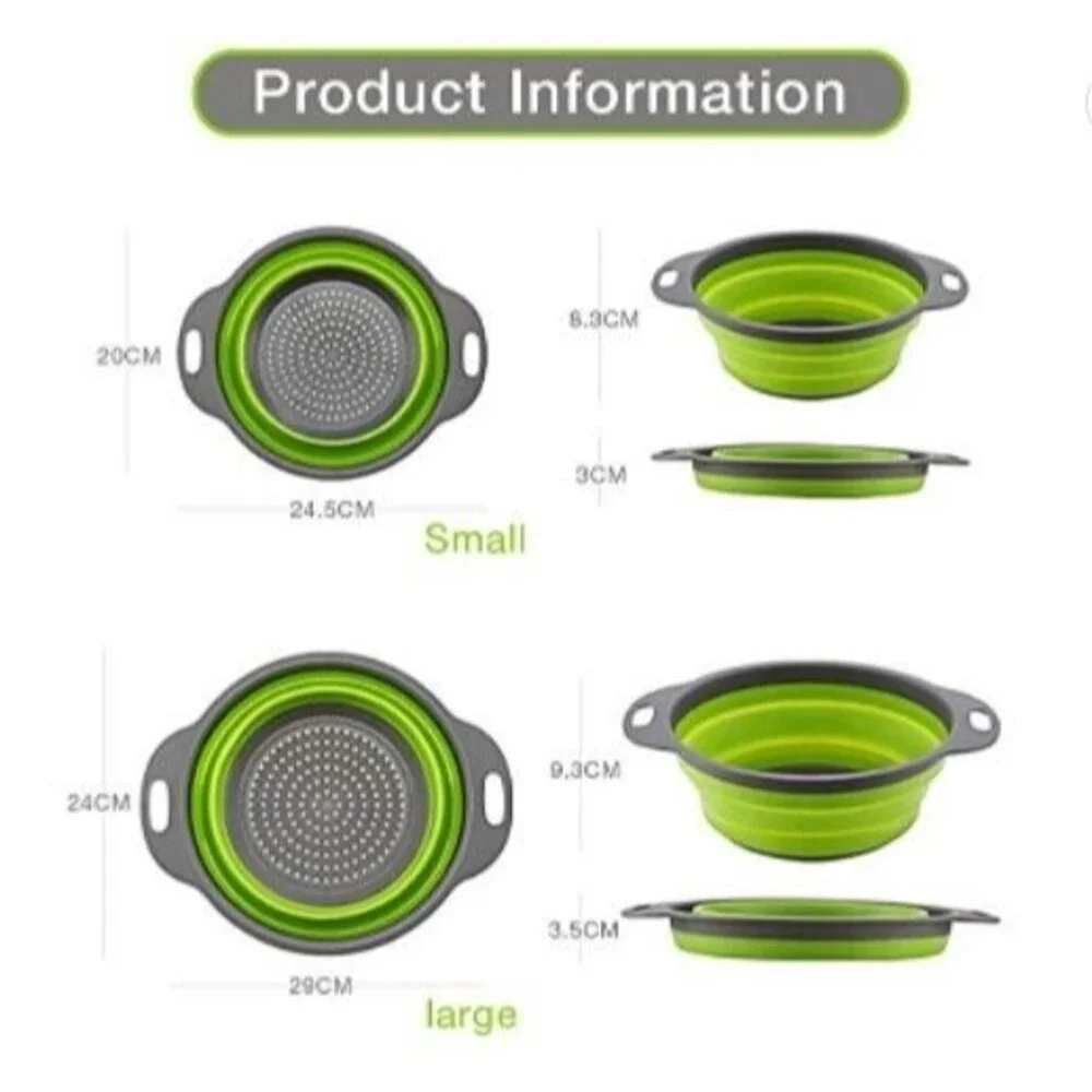 2-Pack Collapsible Colanders Colander Collapsible Set Silicon -Folding Strainers